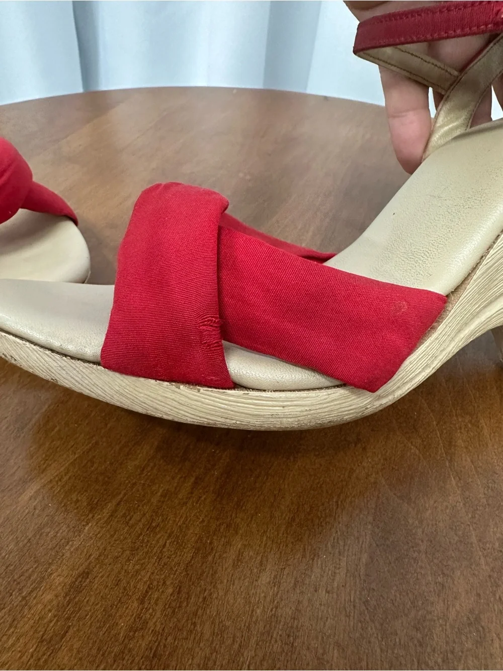 Vintage Connie YoYo Red Knotted Ankle-Strap Wedges size 8.5 retro
